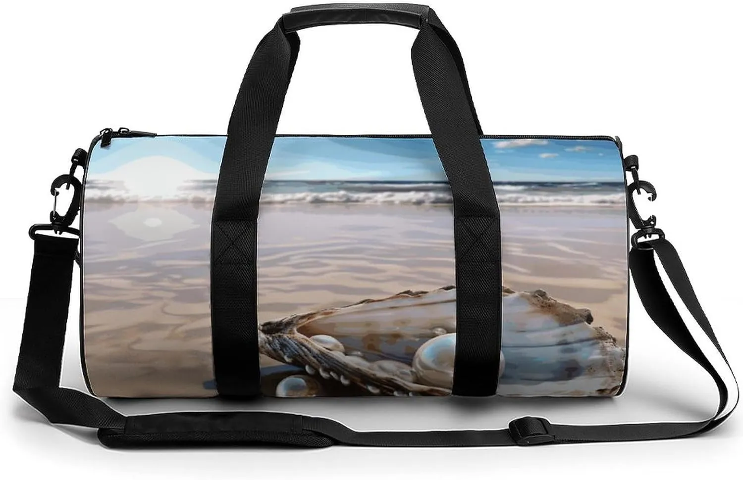 Ocean Beach Mussel Pearl Sport Gym Duffle Travel Bag for Women Men Overnight Weekender Bag with Shoe Compartment,Wet Pocket, 17.7in/9in/9in, style