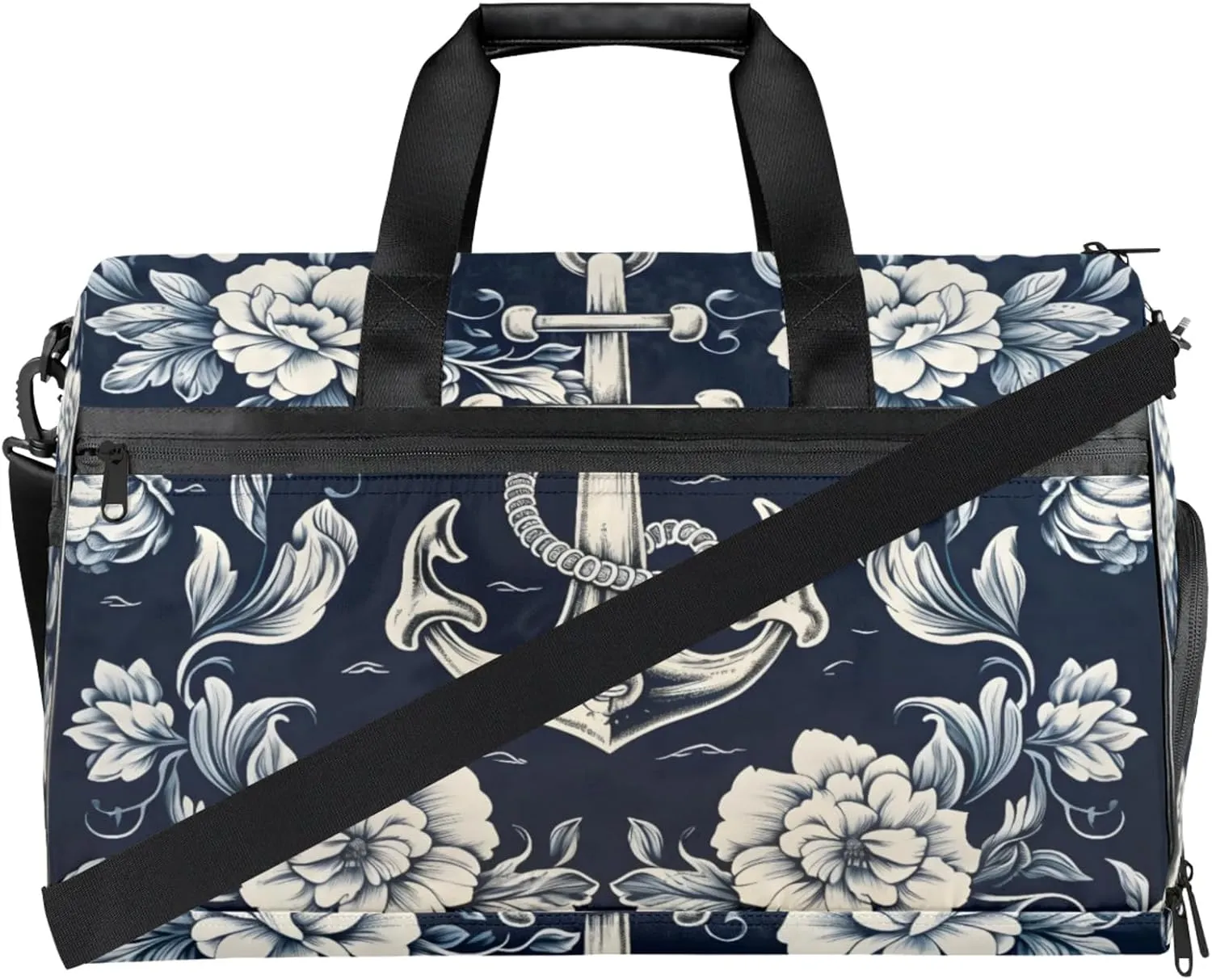 Ocean Gym Duffle Bag for Women,Waterproof Sports Anchor Pattern Duffle Bags Travel Weekender Bags for Men Women Overnight Bag with Shoes Compartment