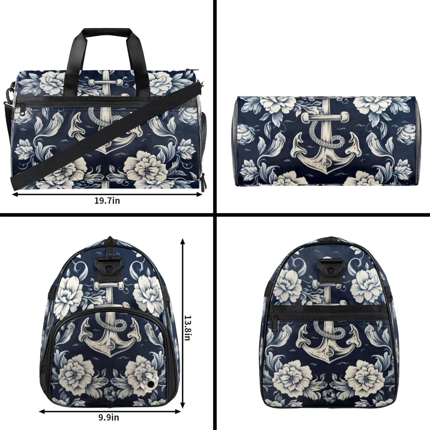 Ocean Gym Duffle Bag for Women,Waterproof Sports Anchor Pattern Duffle Bags Travel Weekender Bags for Men Women Overnight Bag with Shoes Compartment