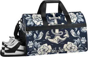 Ocean Gym Duffle Bag for Women,Waterproof Sports Anchor Pattern Duffle Bags Travel Weekender Bags for Men Women Overnight Bag with Shoes Compartment