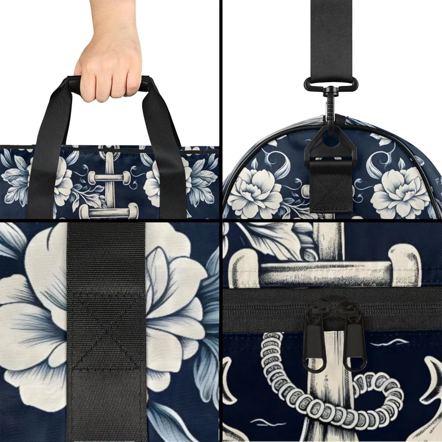 Ocean Gym Duffle Bag for Women,Waterproof Sports Anchor Pattern Duffle Bags Travel Weekender Bags for Men Women Overnight Bag with Shoes Compartment