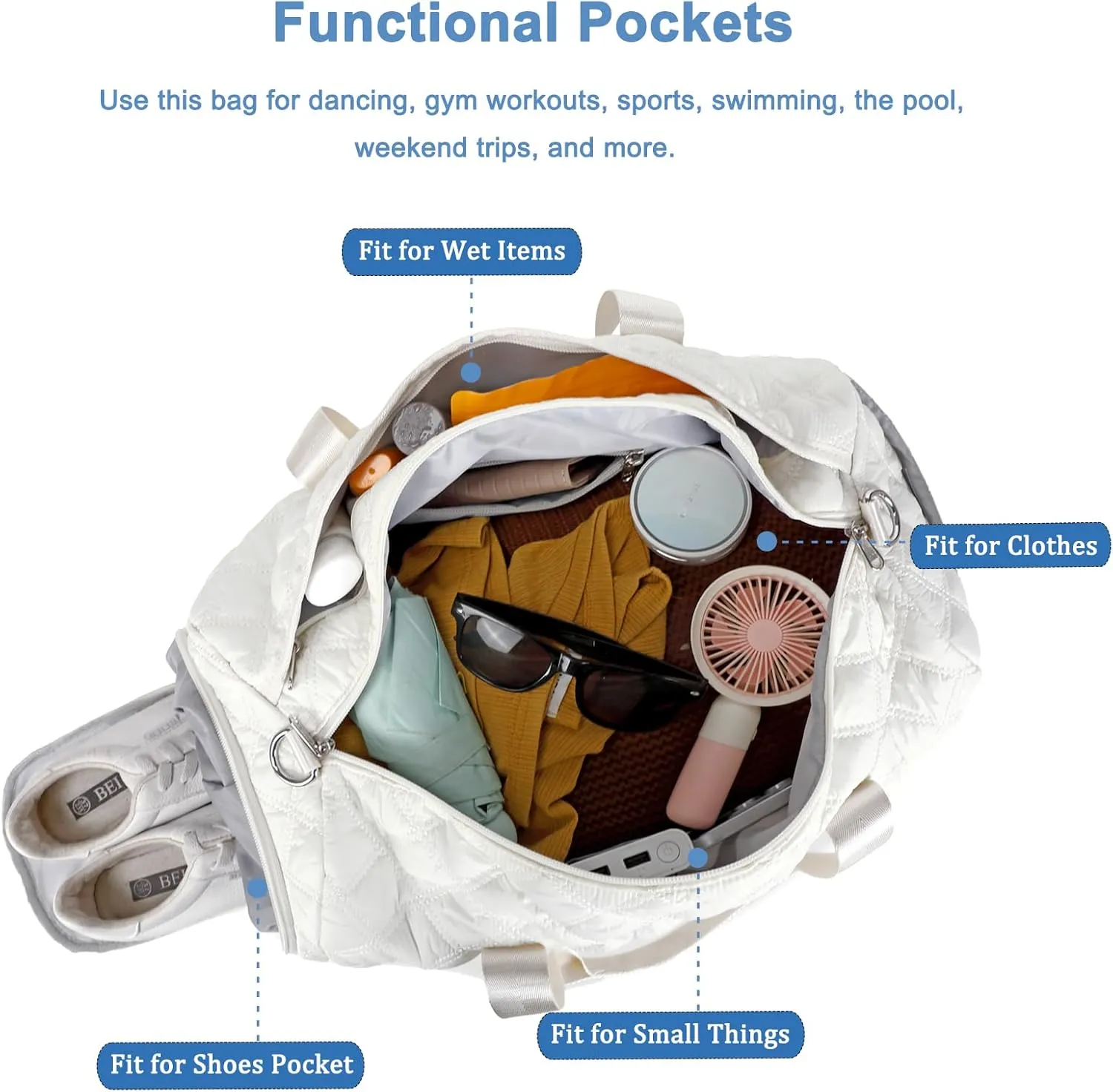 Octsky Gym Bag for Women with Shoe & Wet Compartment (Beige)