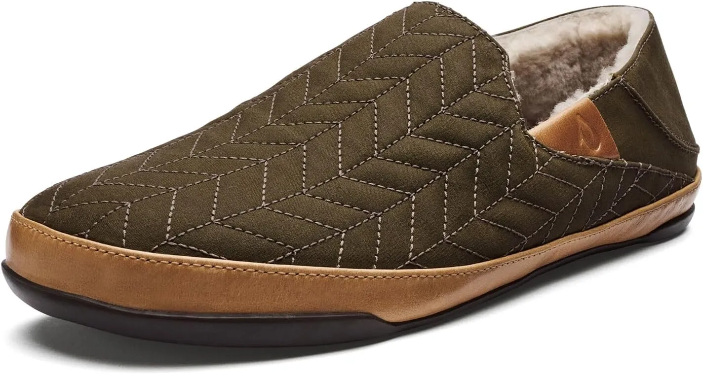 OLUKAI Hanohano Men's Slipper, Weather Resistant Waxed Canvas, Rubber Grip Soles for Inside & Outside Wear, Durable & Comfortable Slip-On