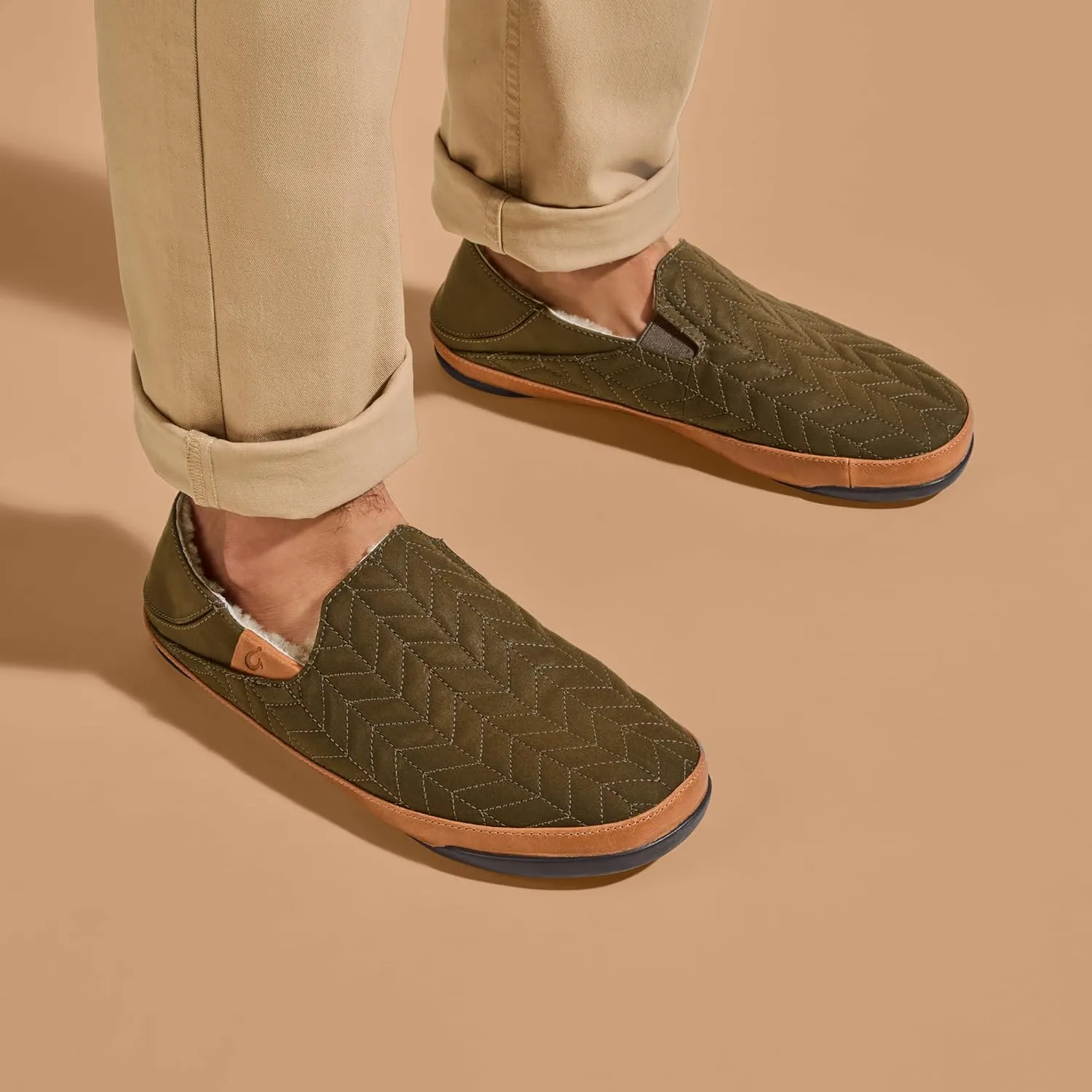 OLUKAI Hanohano Men's Slipper, Weather Resistant Waxed Canvas, Rubber Grip Soles for Inside & Outside Wear, Durable & Comfortable Slip-On