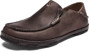 OLUKAI Moloa Men's Premium Leather Shoes, Easy Slip On & Off Design, Casual & Versatile Loafer, Drop-in Heel & Enhanced Traction, Dk Wood/Dk Java, 8