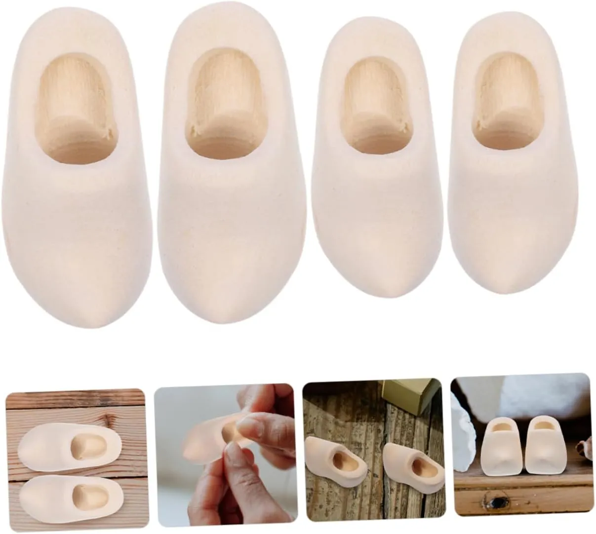 Operitacx 10pairs Miniature Wooden Shoes Craft Unfinished Shoes for Dollhouse Decor Includes for Creative Painting and Hands Skills Development