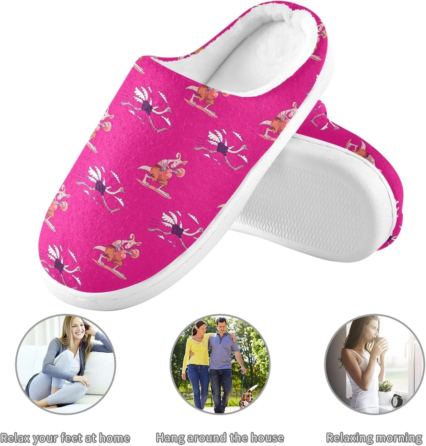 Ostrich Boxing Kangaroo Slippers for Women and Men Fuzzy House Slippers Cozy Shoes