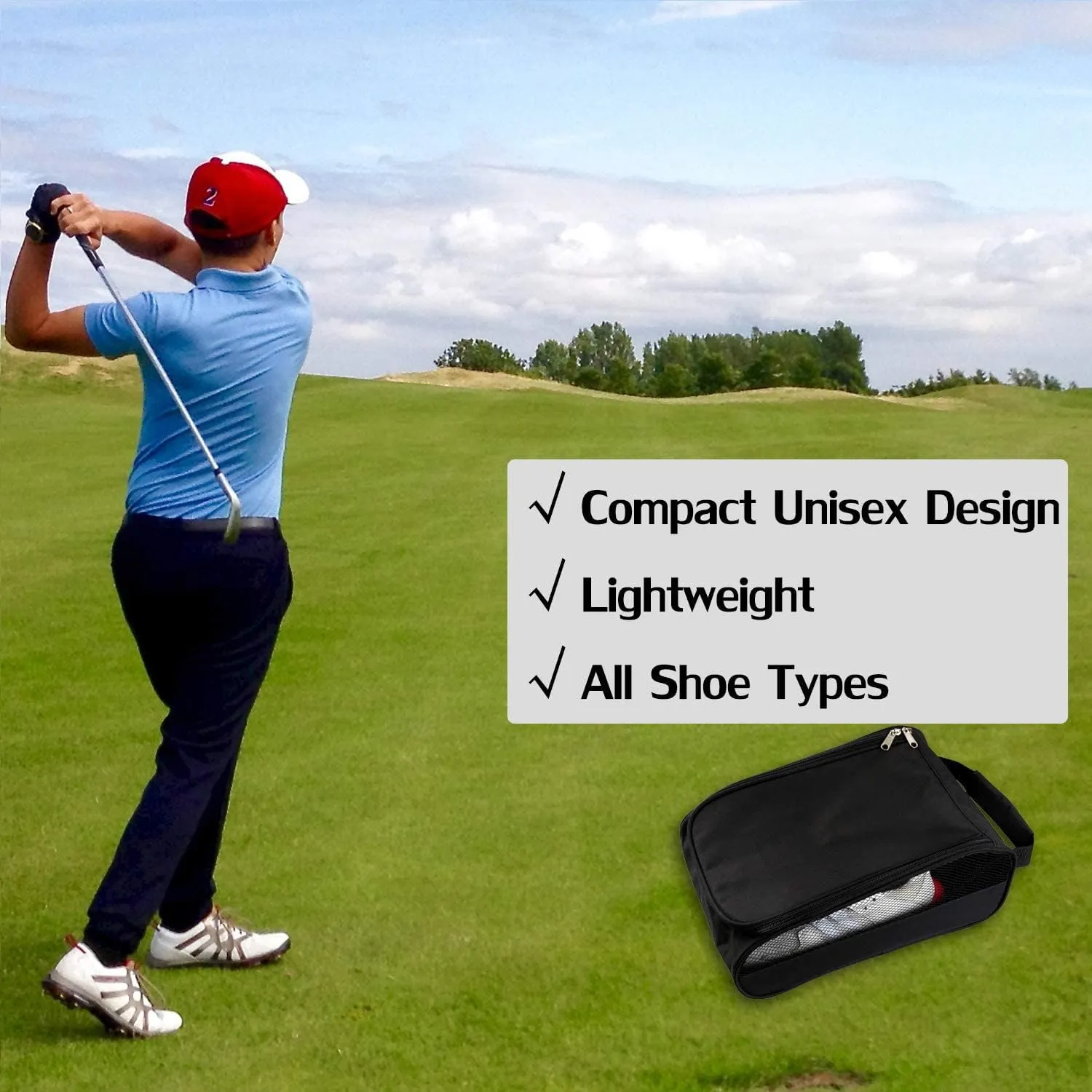 Outdoor Golf Shoes Bags Travel Shoes Bags Zippered Sport Shoes Bag (Black)