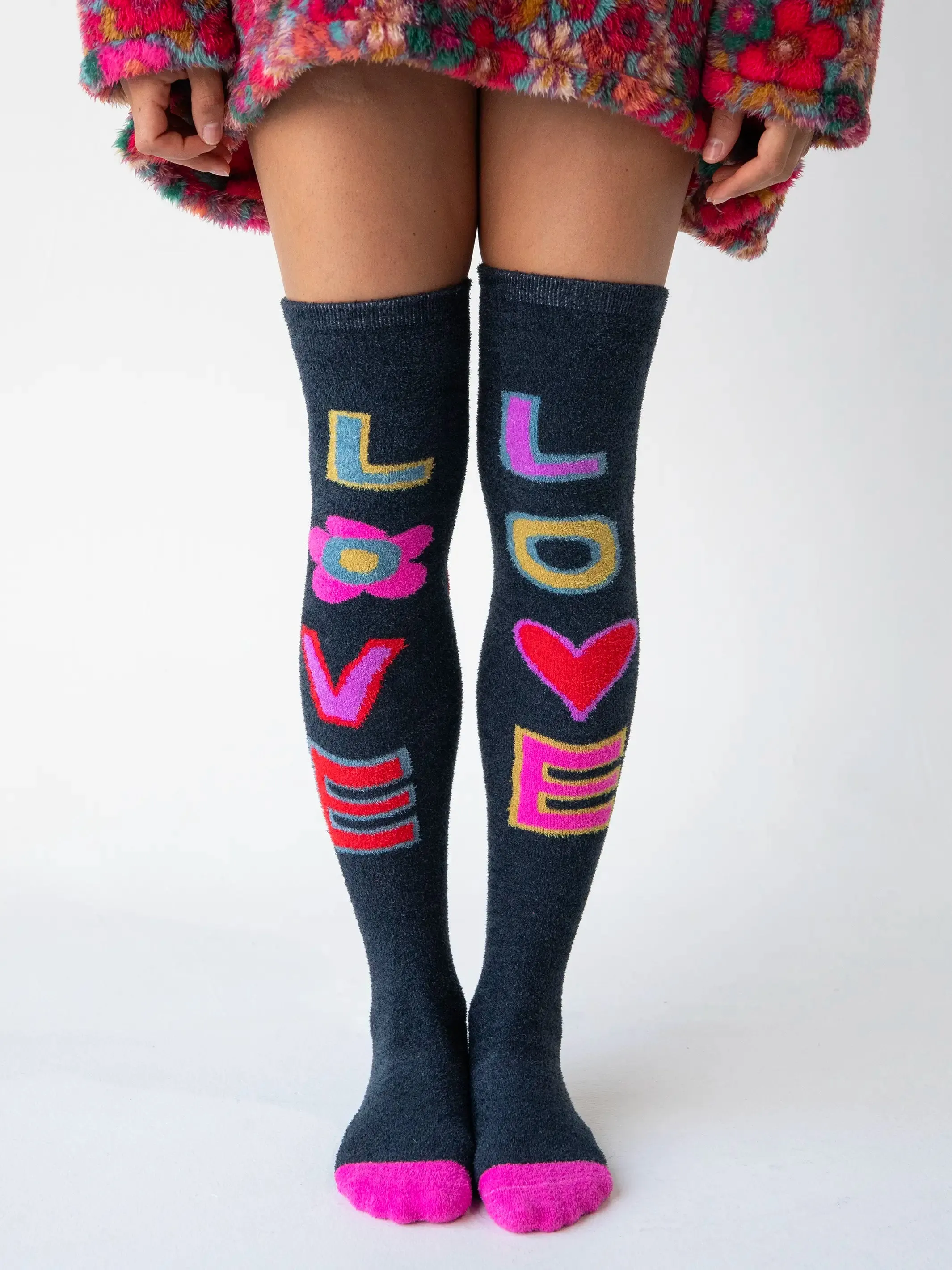 Over The Knee Cozy Socks Navy  Love