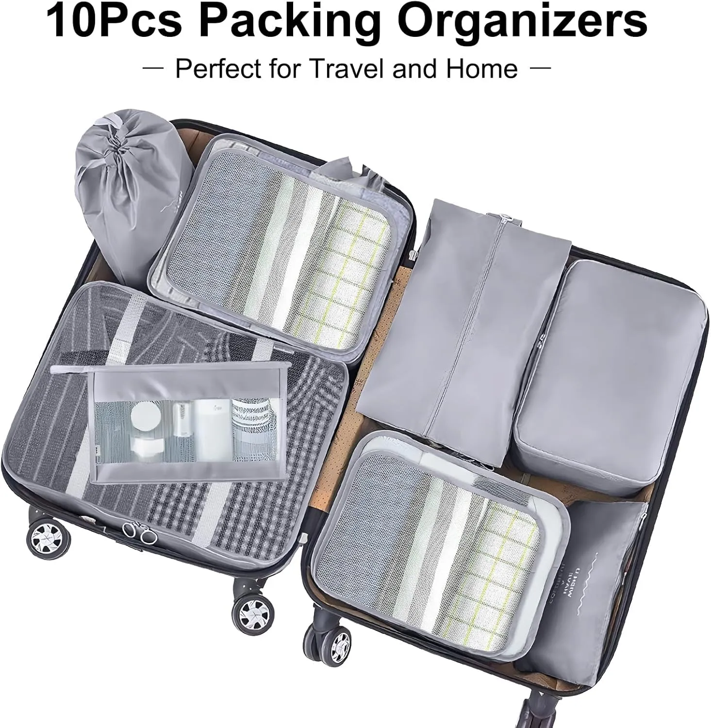 Packing Cubes - 10 Set Luggage Organizer Bags for Family, Mesh Breathable Travel Packing Cubes for Suitcases, Durable Travel Essentials Bags Set