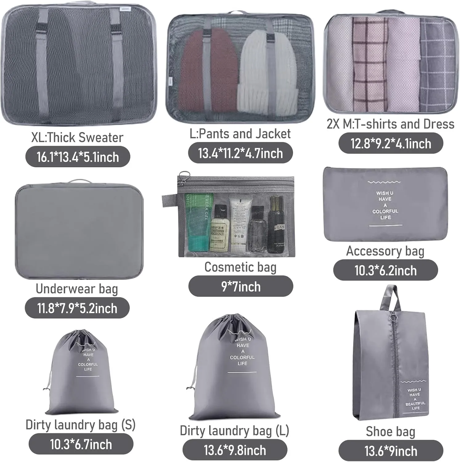 Packing Cubes - 10 Set Luggage Organizer Bags for Family, Mesh Breathable Travel Packing Cubes for Suitcases, Durable Travel Essentials Bags Set