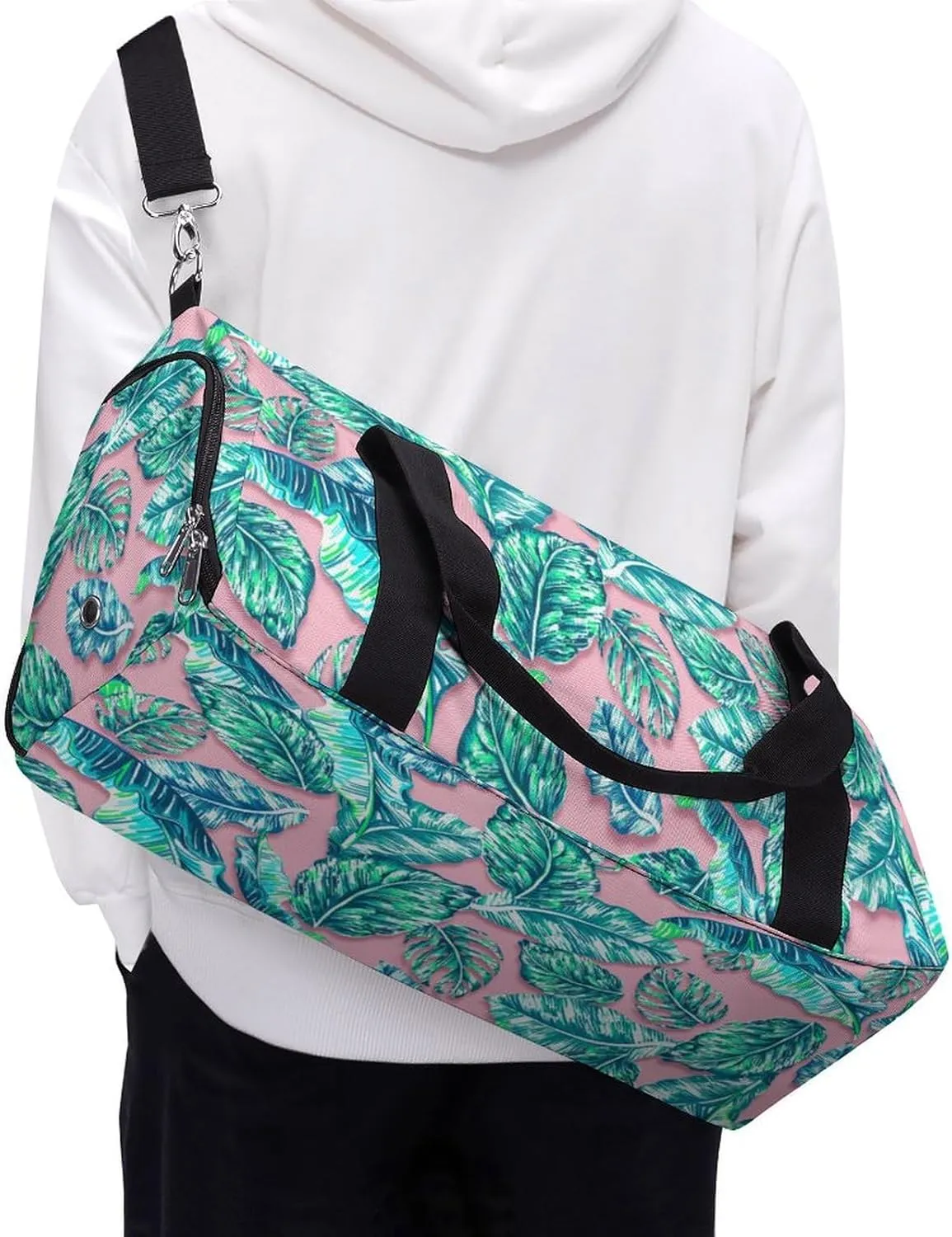 Palm Leaf Sport Gym Duffle Travel Bag with Shoe Compartment,Wet Pocket for Men and Women