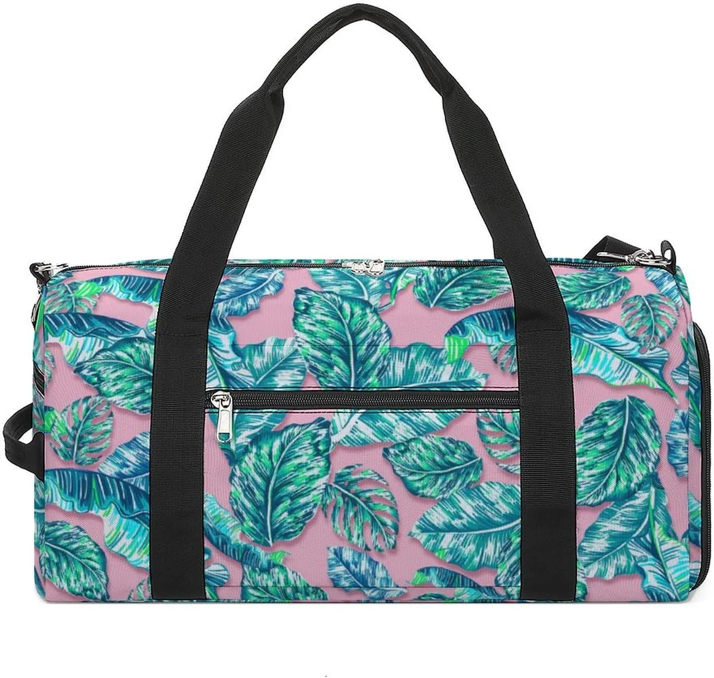 Palm Leaf Sport Gym Duffle Travel Bag with Shoe Compartment,Wet Pocket for Men and Women