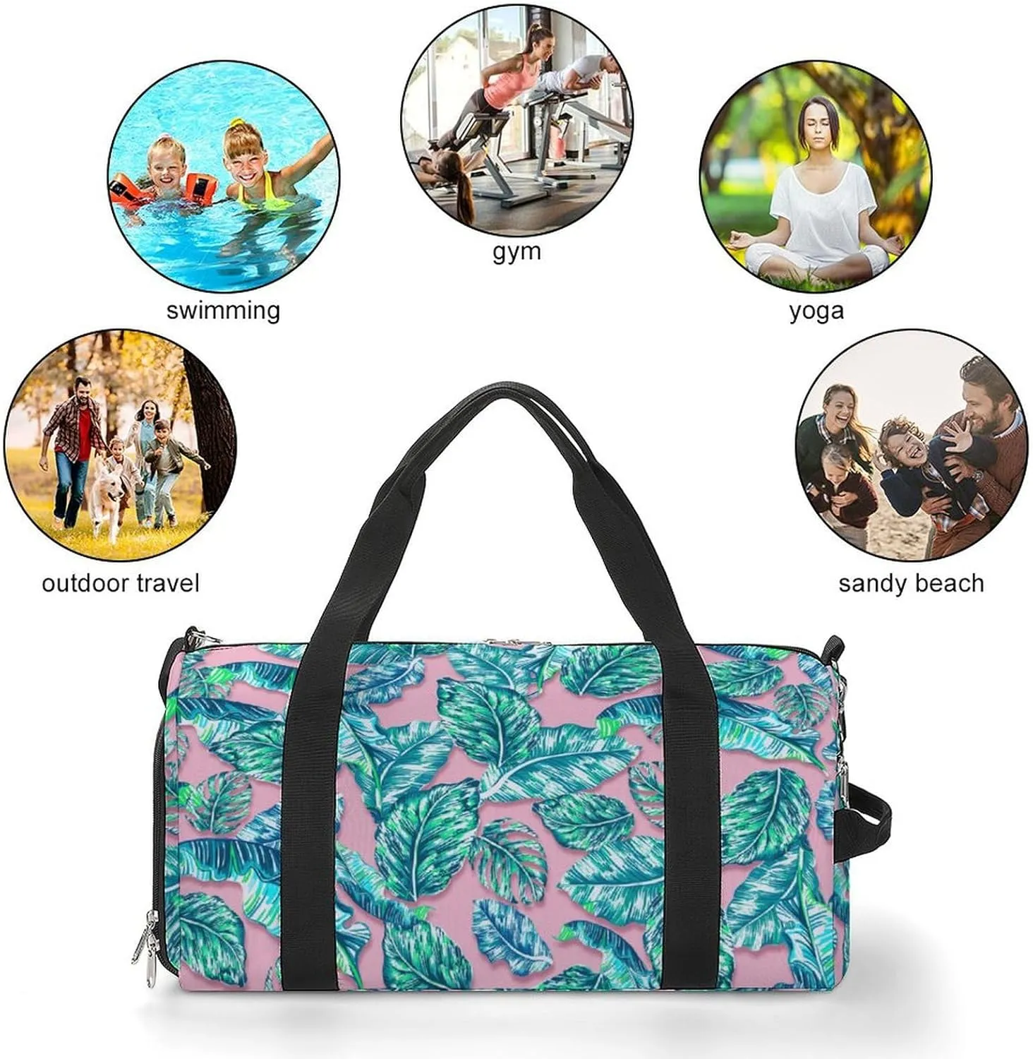 Palm Leaf Sport Gym Duffle Travel Bag with Shoe Compartment,Wet Pocket for Men and Women