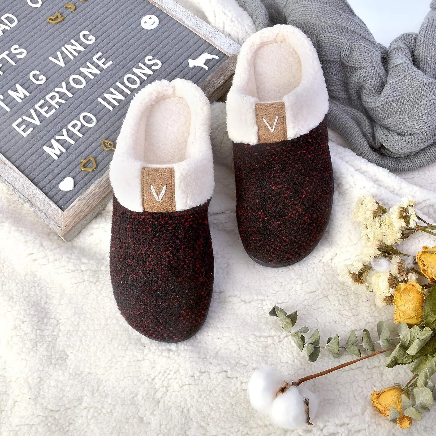 Parlovable Women Indoor Bedroom Slippers, Memory Foam House Shoe, Gifts for Ladies Cozy Wool-like Anti-Skid Rubber Sole