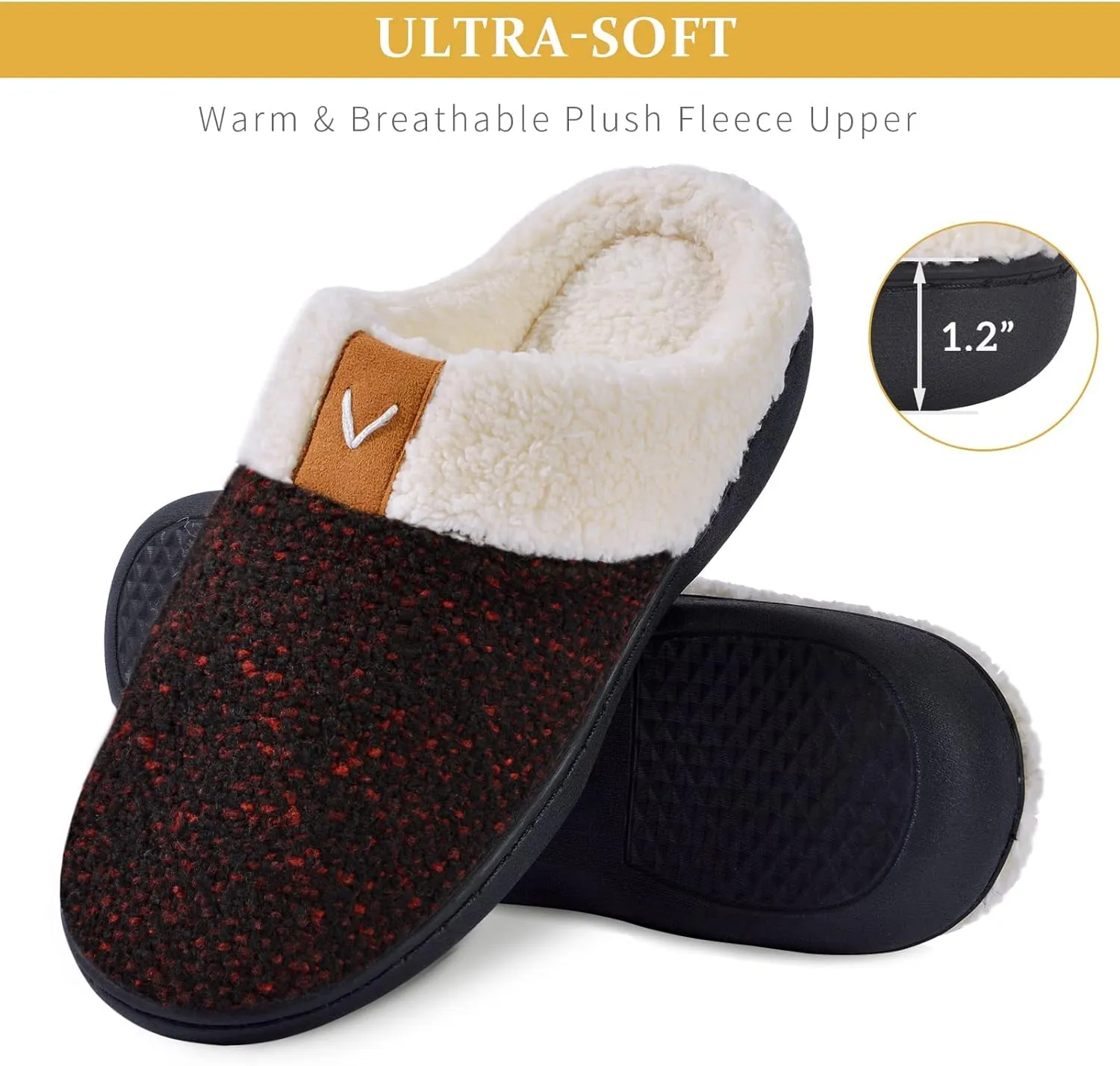 Parlovable Women Indoor Bedroom Slippers, Memory Foam House Shoe, Gifts for Ladies Cozy Wool-like Anti-Skid Rubber Sole