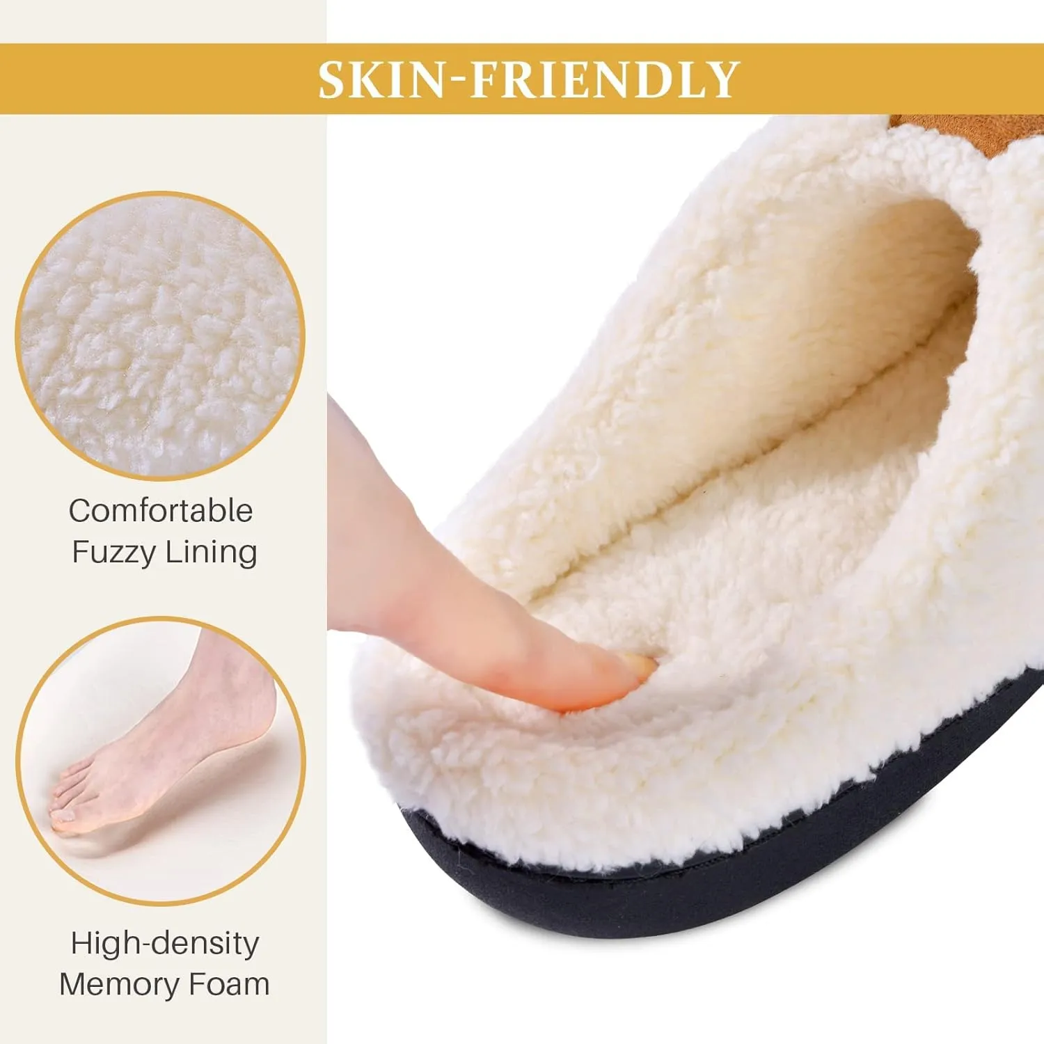 Parlovable Women Indoor Bedroom Slippers, Memory Foam House Shoe, Gifts for Ladies Cozy Wool-like Anti-Skid Rubber Sole