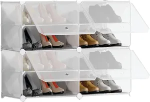 Patented Shoe Racks Organizers Shelves, Floor-Standing, Wall Hanging, Sturdy and extendable. Easy DIY Assembly, for Door Entrance, Closet, and Workplace (2x4Grid, Translucent)
