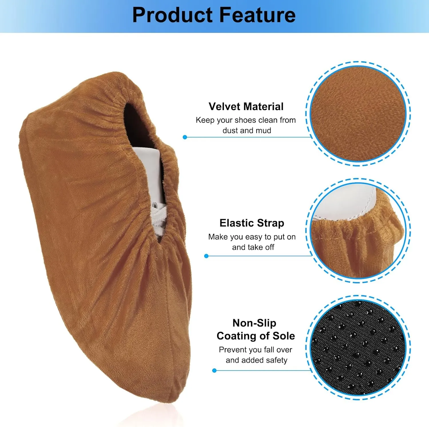 PATIKIL Shoe Covers, 10 Pairs Reusable Non Slip Shoe Protector Covers Washable Soft Shoe Cover for Household Office, Brown