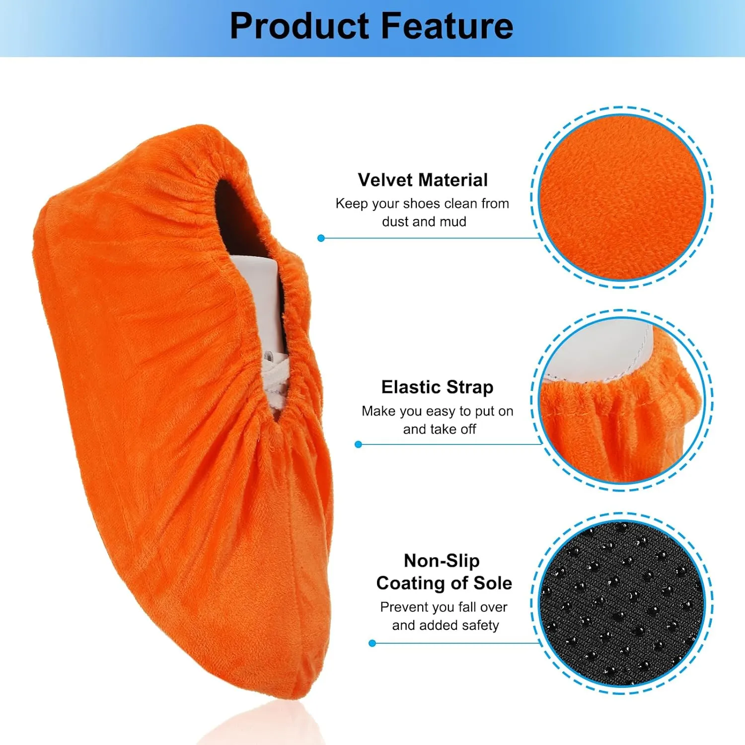 PATIKIL Shoe Covers, 6 Pairs Reusable Non Slip Shoe Protector Covers Washable Soft Shoe Cover for Household Office, Orange
