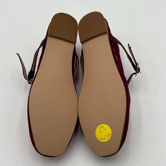 Pazzion Burgundy Mesh Comfortable Squared Toe Mary Jane Easy Strap Buckled Flats