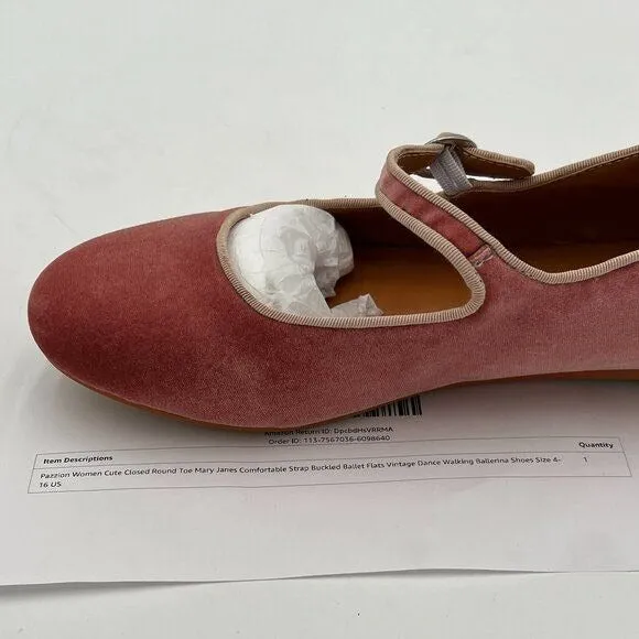 Pazzion Pink Cute Closed Toe Mary Jane Flats Strappy Slip On Pumps Walking Shoes
