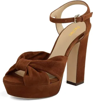 Pazzion Women Chunky Platform Open Toe High Heeled Sandals Soft Velvet Ankle Strap Buckle Bows Block Heel Pumps Cozy Wedding Prom Shoes Size 4-16 US