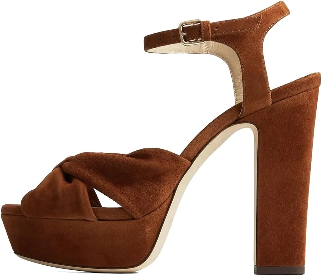 Pazzion Women Chunky Platform Open Toe High Heeled Sandals Soft Velvet Ankle Strap Buckle Bows Block Heel Pumps Cozy Wedding Prom Shoes Size 4-16 US