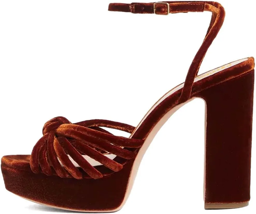 Pazzion Women's Thick Platform Open Toe Ankle Strap Buckled Sandals Knots Chunky Block High Heels Cozy Wedding Prom Work Shoe Size 4-16 US