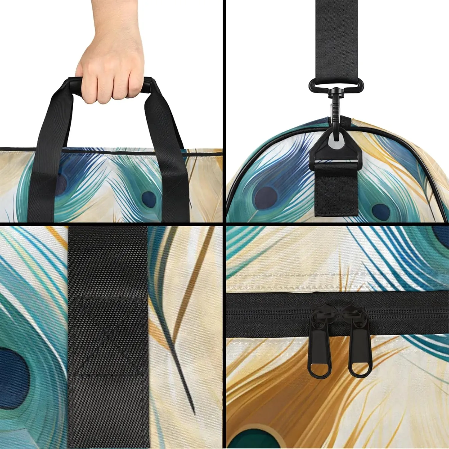 Peacock Gym Bags for Men Women, 43L Medium Sports Feather Pattern Travel Duffel Bag for Men with Shoe Compartment,Carry on Bags for Airplanes Women