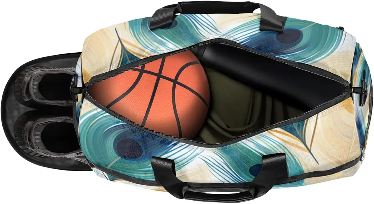 Peacock Gym Bags for Men Women, 43L Medium Sports Feather Pattern Travel Duffel Bag for Men with Shoe Compartment,Carry on Bags for Airplanes Women