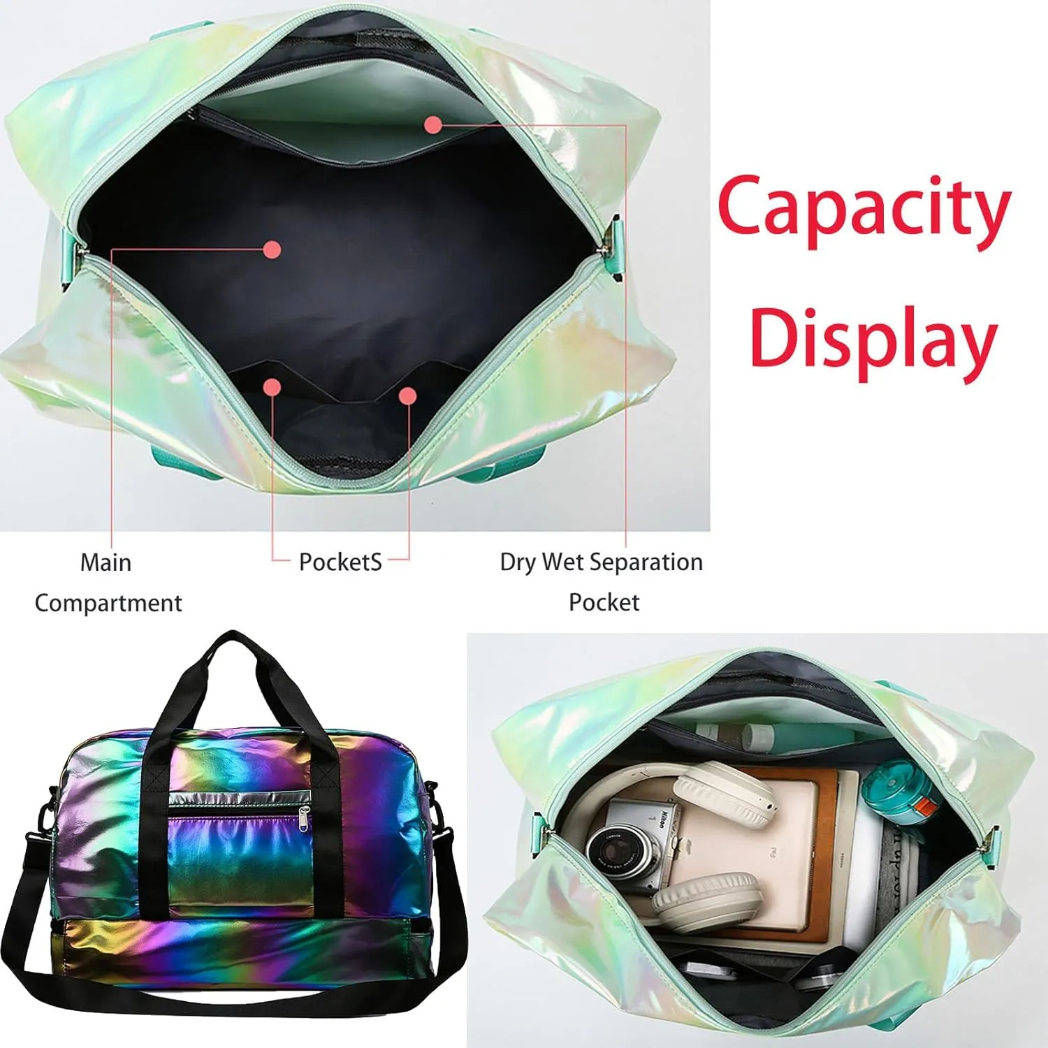 Pearl Fabric Sports Tote Gym Bag with Wet Pocket Shoes Compartment Shoulder Weekend Bag for Women (Pearl Black)