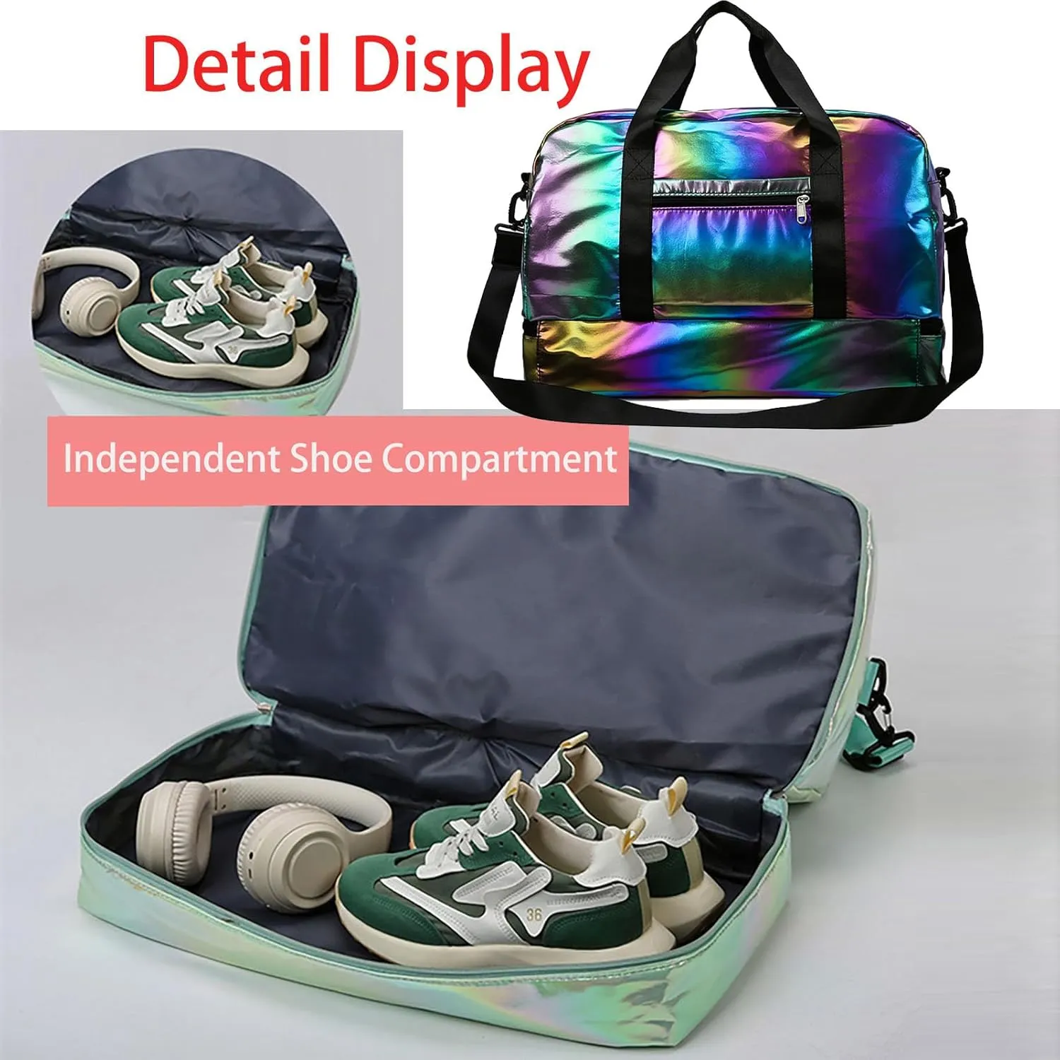Pearl Fabric Sports Tote Gym Bag with Wet Pocket Shoes Compartment Shoulder Weekend Bag for Women (Pearl Black)