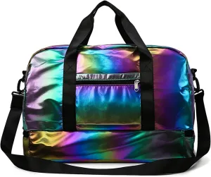 Pearl Fabric Sports Tote Gym Bag with Wet Pocket Shoes Compartment Shoulder Weekend Bag for Women (Pearl Black)