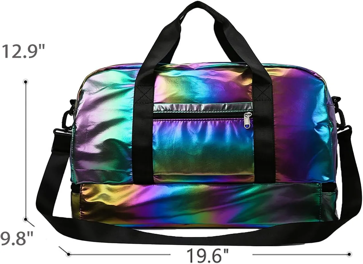 Pearl Fabric Sports Tote Gym Bag with Wet Pocket Shoes Compartment Shoulder Weekend Bag for Women (Pearl Black)