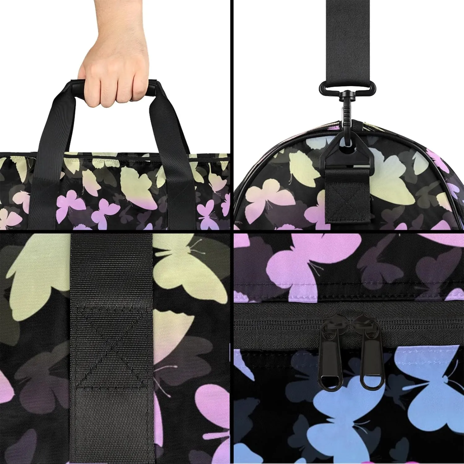 Personalized Butterfly Duffel Bag with Shoes Compartment Custom Name Travel Sports Bag for Women Men Waterproof Dance Ballet Bag Lightweight, Colorful Blue