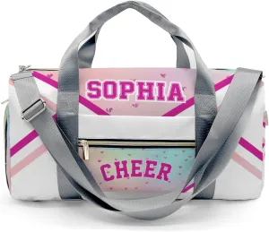 Personalized Cheer Pink Love Heart Cheerleader Multi-Function Travel Duffel Handbag Large Capacity Handbag Women Men Gym Yoga Ballet with Name