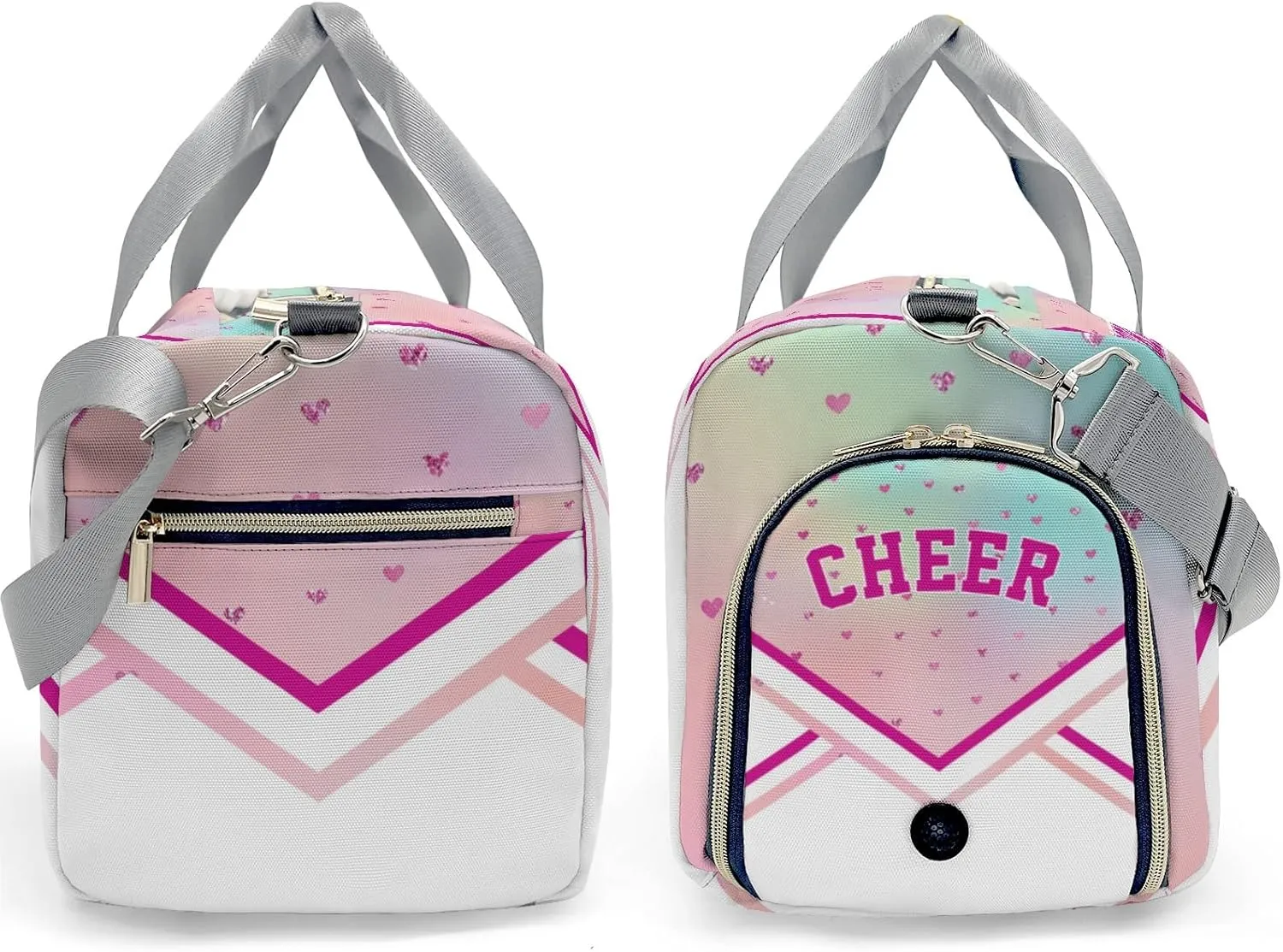 Personalized Cheer Pink Love Heart Cheerleader Multi-Function Travel Duffel Handbag Large Capacity Handbag Women Men Gym Yoga Ballet with Name