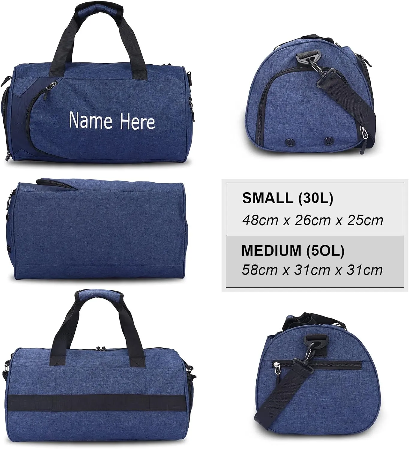 Personalized Duffel Bag, Custom Embroidered Gym Bag, Gym Bag with Shoe Compartment & Wet Dry Pockets, Sports Gym Travel Bag for Women & Men (Blue, L)