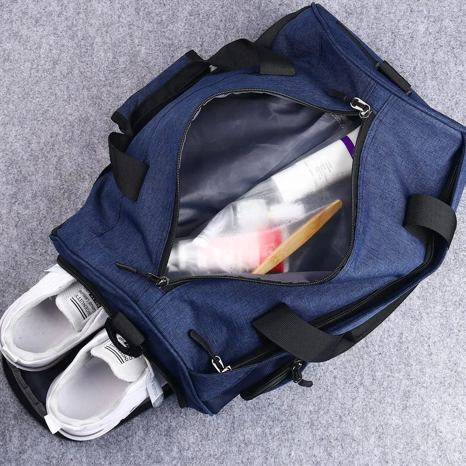 Personalized Duffel Bag, Custom Embroidered Gym Bag, Gym Bag with Shoe Compartment & Wet Dry Pockets, Sports Gym Travel Bag for Women & Men (Blue, L)
