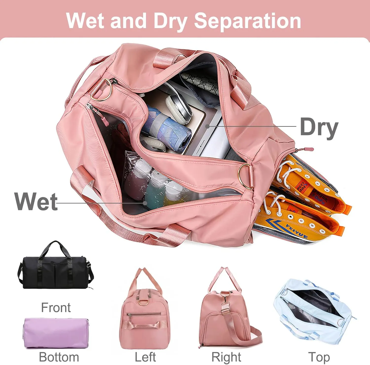 Personalized Duffel Travel Bag Embroidered Name Custom Sports Gym Bags Customized Dance Bag with Wet Dry Pockets & Shoe Weekender Overnight Bridesmaid Gift-Blue