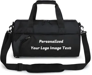 Personalized Duffle Bag for Women Men with Shoes Compartment Dry and Wet Space Individual Custom Gym Bags with Picture Text (Black, Large)