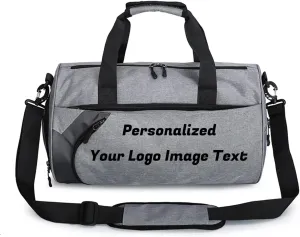 Personalized Duffle Bag for Women Men with Shoes Compartment Dry and Wet Space Individual Custom Gym Bags with Picture Text (Grey, Large)