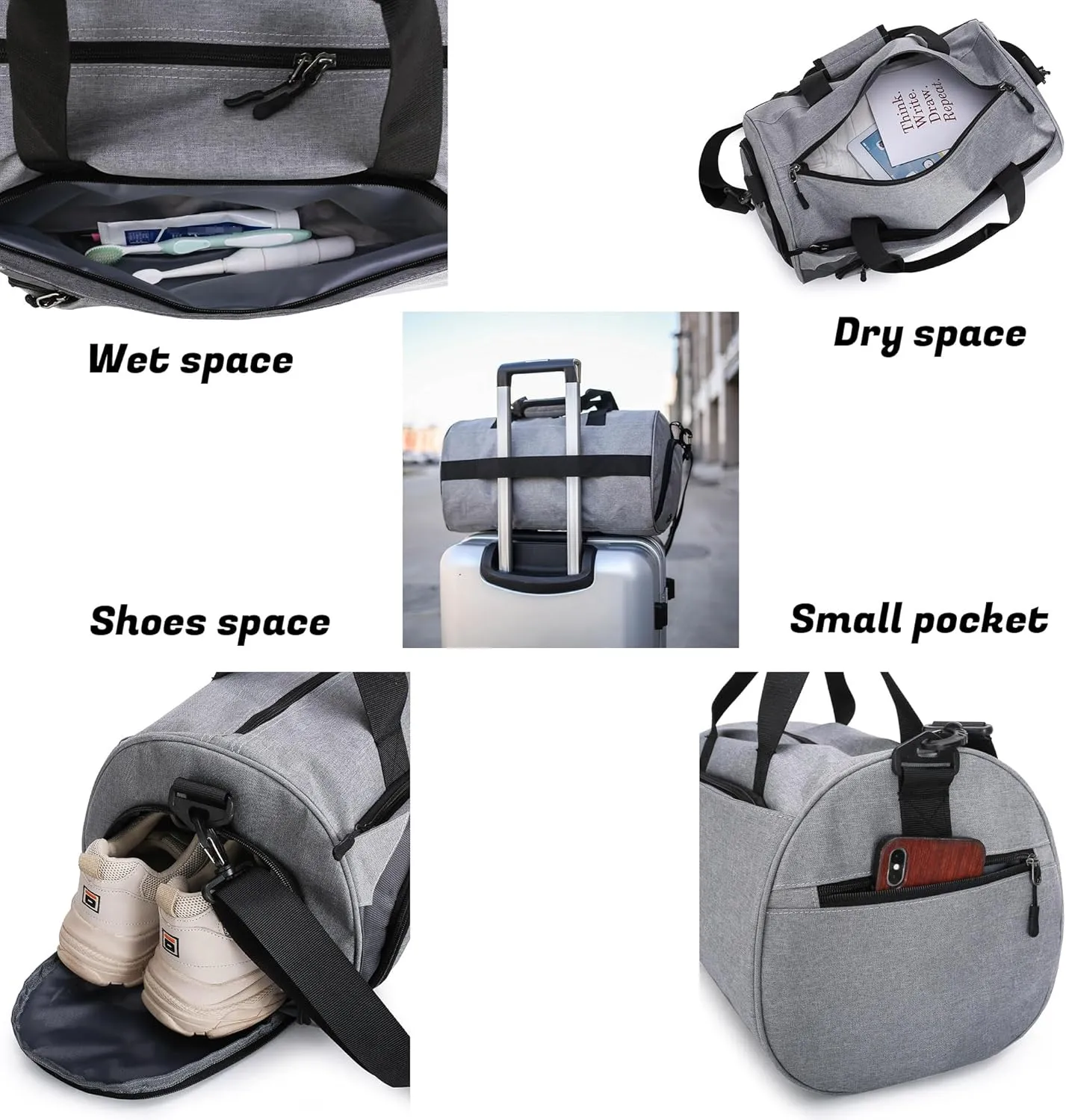 Personalized Duffle Bag for Women Men with Shoes Compartment Dry and Wet Space Individual Custom Gym Bags with Picture Text (Grey, Large)