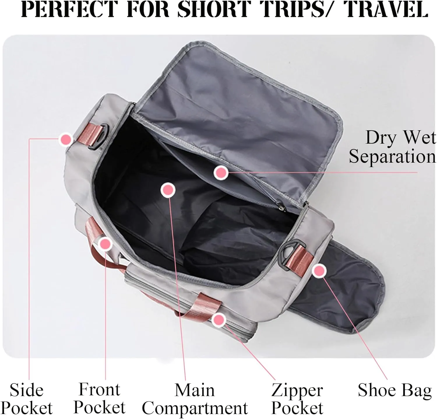 Personalized Duffle Bag Travel Bag with Embroidery Name Foldable Shoe Compartment for Sports Dance Gym