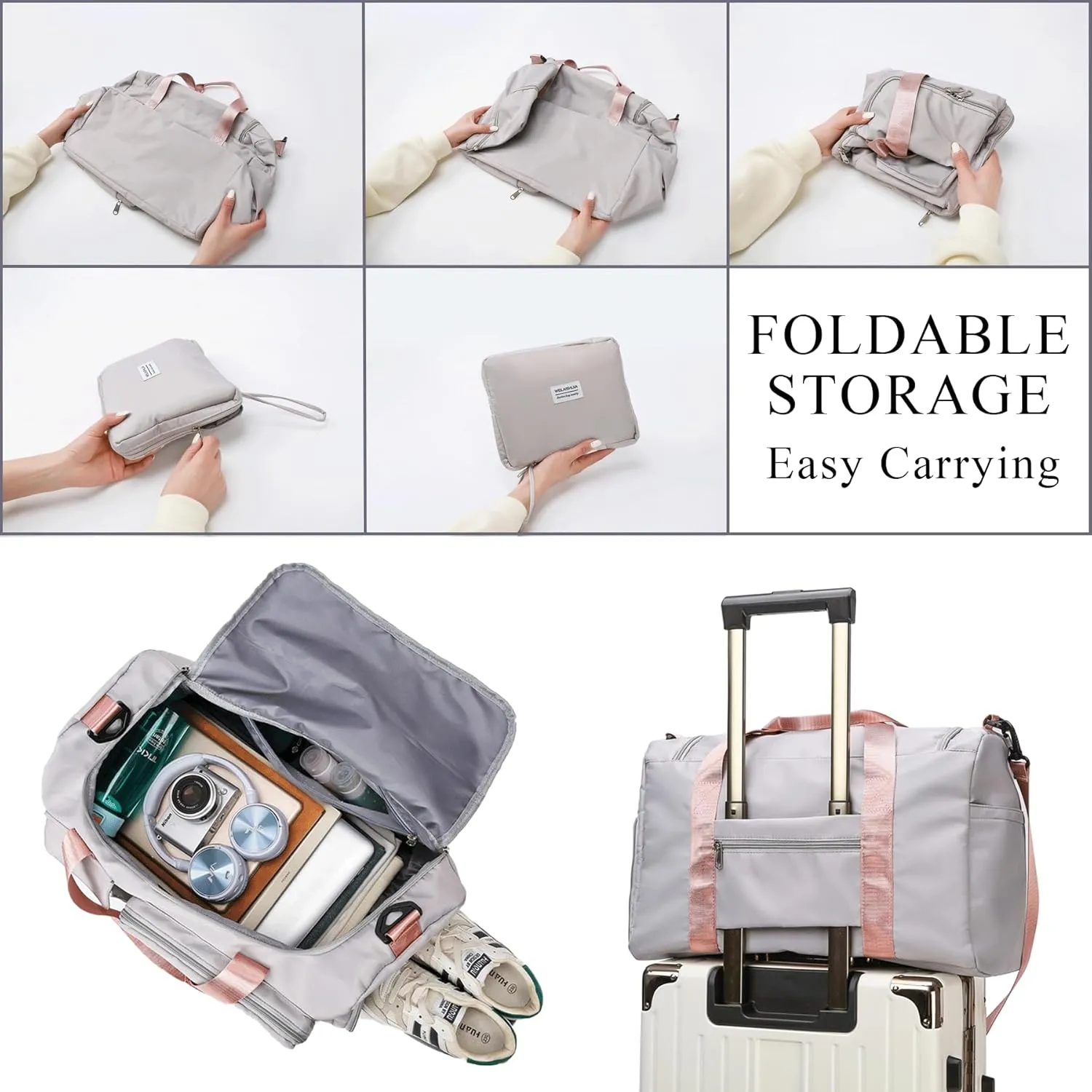 Personalized Duffle Bag Travel Bag with Embroidery Name Foldable Shoe Compartment for Sports Dance Gym