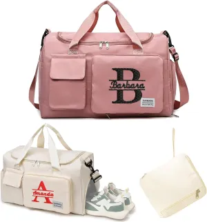 Personalized Duffle Bag Travel Bag with Embroidery Name Foldable Shoe Compartment for Sports Dance Gym