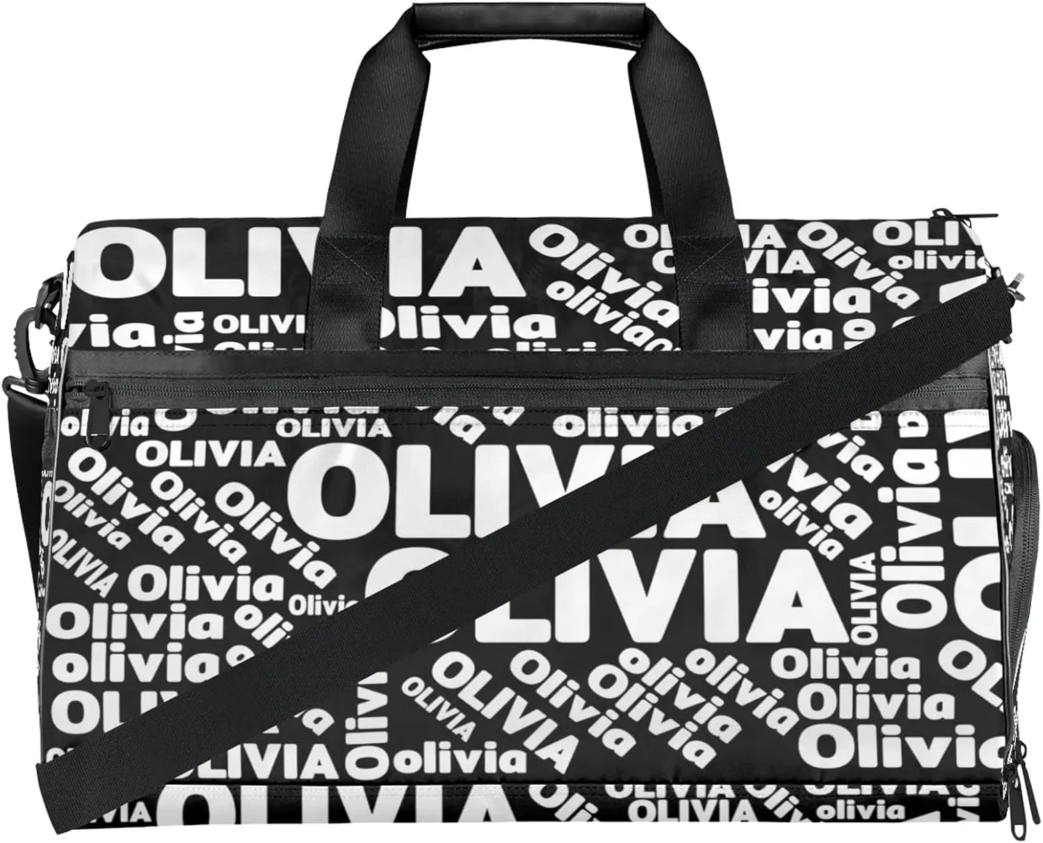 Personalized Gym Sport Duffel Bag Custom Name Travel Overnight Bag with Shoe Compartment Waterproof Customized Dance Bag Carry-On Tote, Pure Black