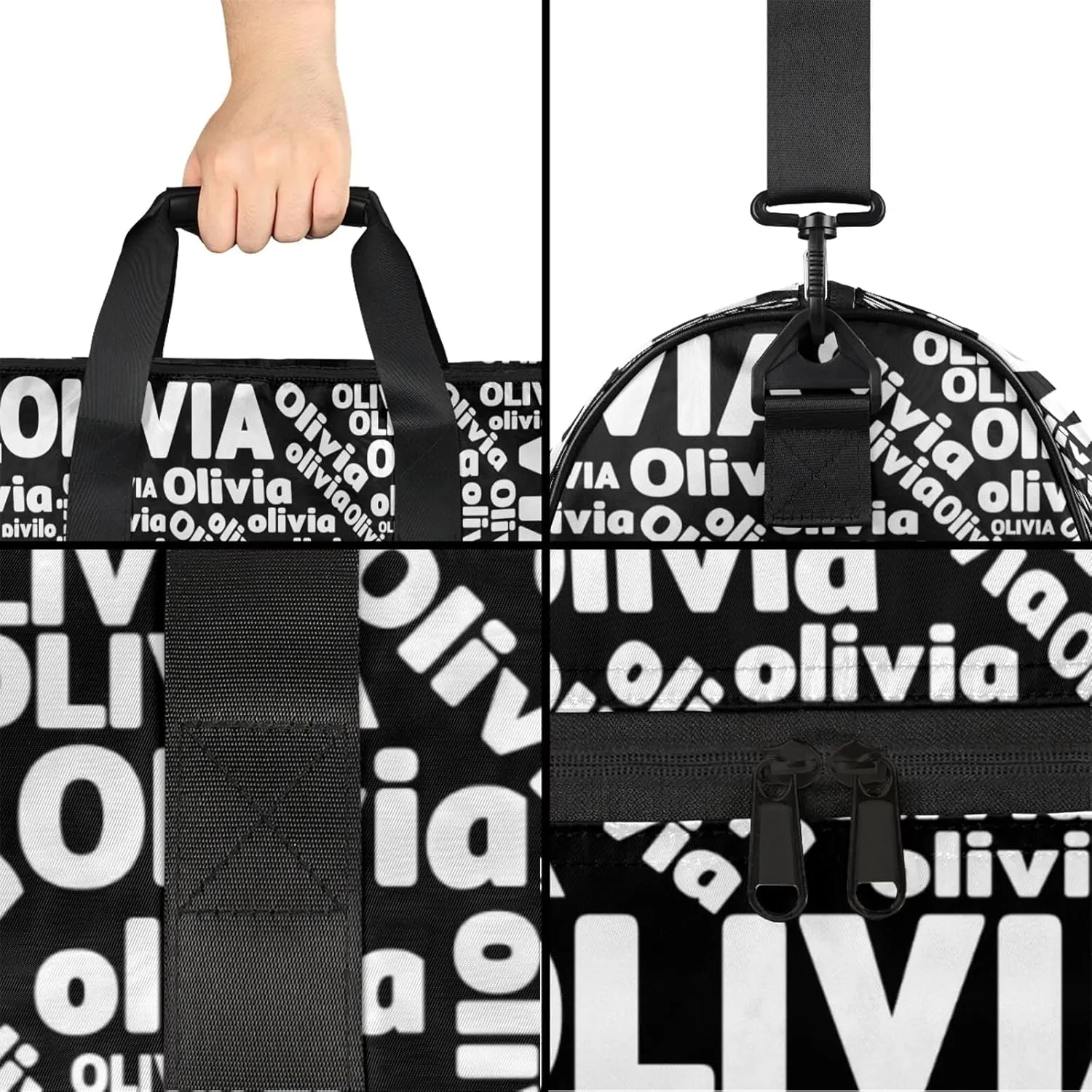 Personalized Gym Sport Duffel Bag Custom Name Travel Overnight Bag with Shoe Compartment Waterproof Customized Dance Bag Carry-On Tote, Pure Black
