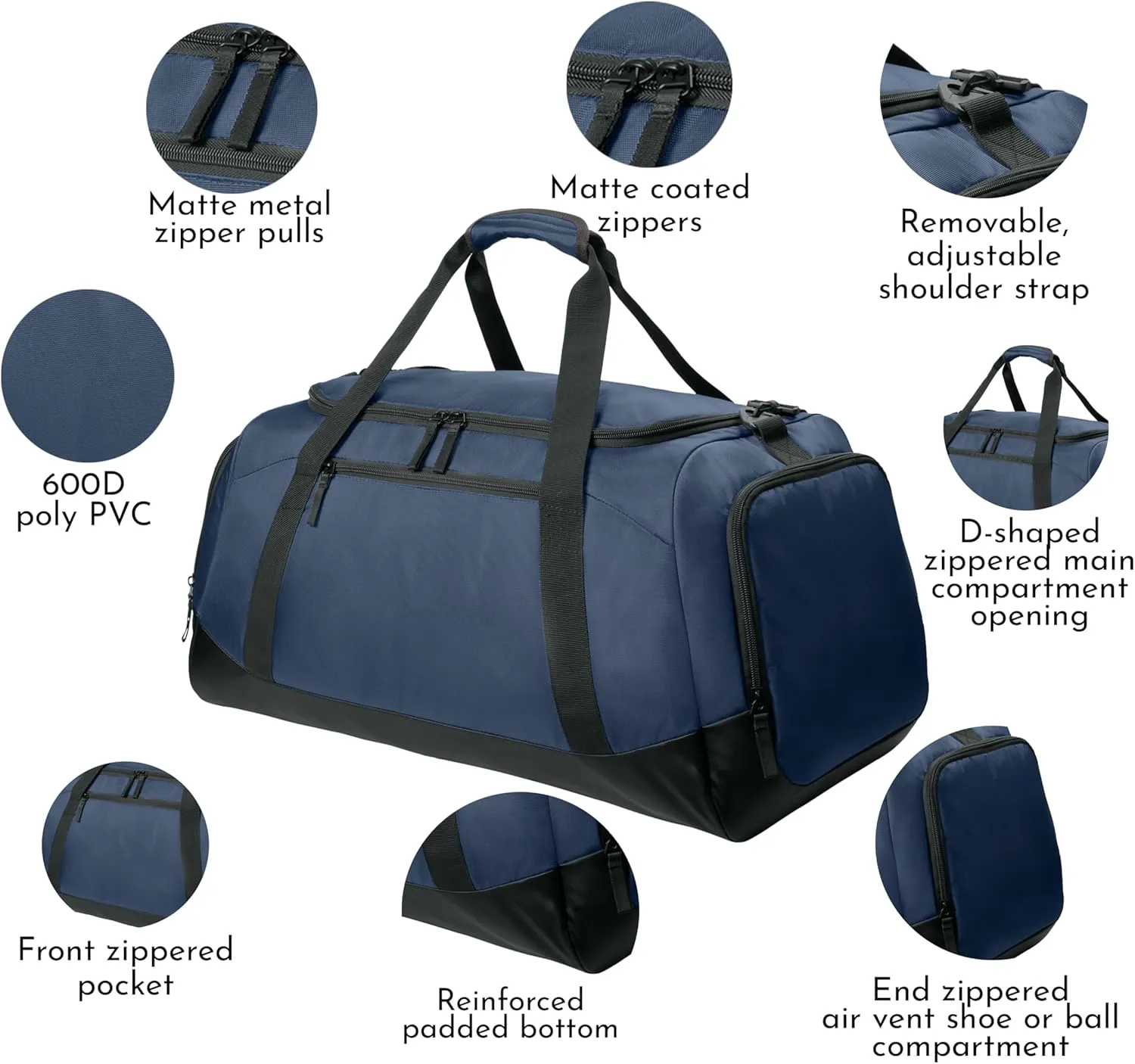 Personalized Large Sports Duffel Gym Bag for Women with Shoe Compartment, Durable Duffle Bag for Travel and Fitness, Spacious Storage, Adjustable Strap (Custom Upload, Navy)